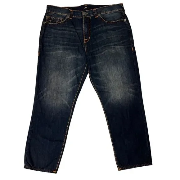 True Religion Bobby Relaxed Baggy Thick Stitch Dark Wash Jeans 40" x 32"